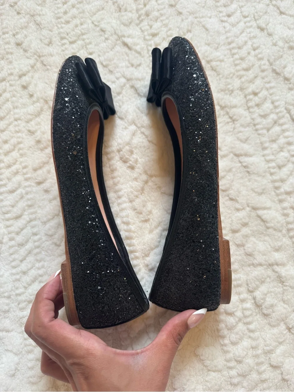 kate spade Black Glitter Bow Ballet Flats size 7.5
